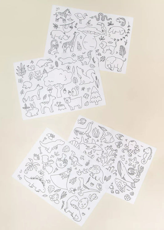 Set of 4 Silicone WashableColoringPlacemats&Markrs