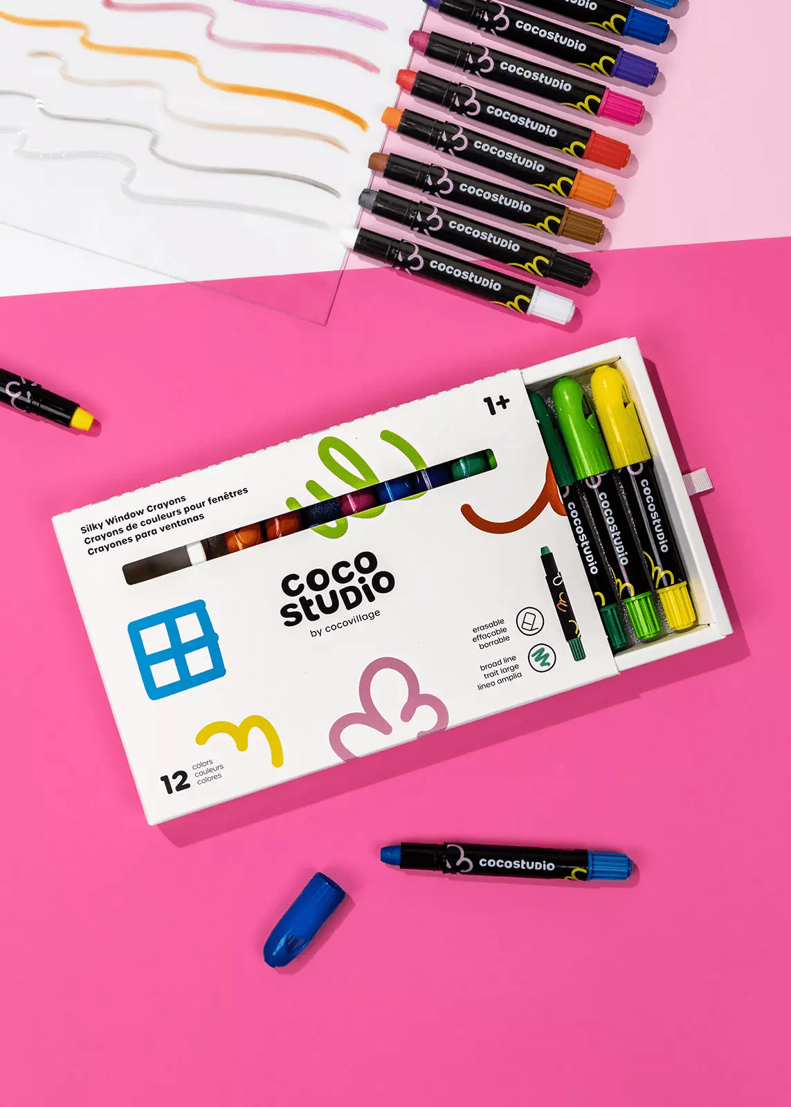 Erasable Silky Window Crayons - 12 colors