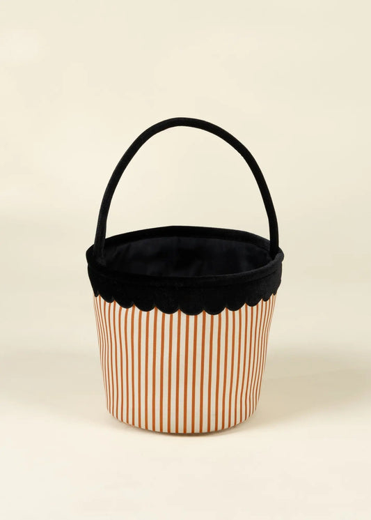 Coco Village Pumpkin Stripe Scalloped Fabric Treat Basket – M