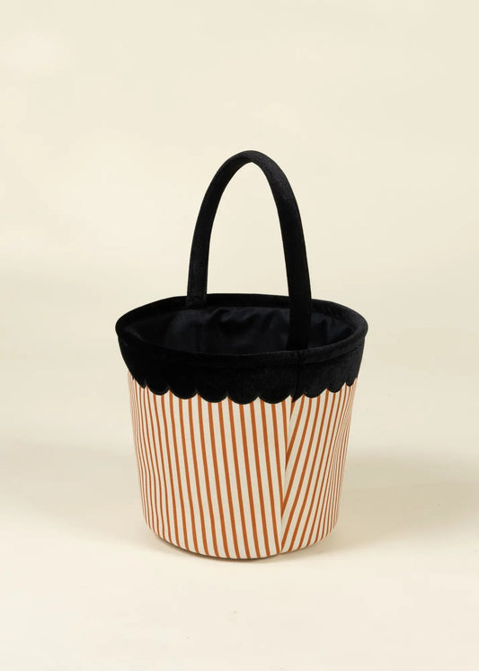 Coco Village Pumpkin Stripe Scalloped Fabric Treat Basket – M