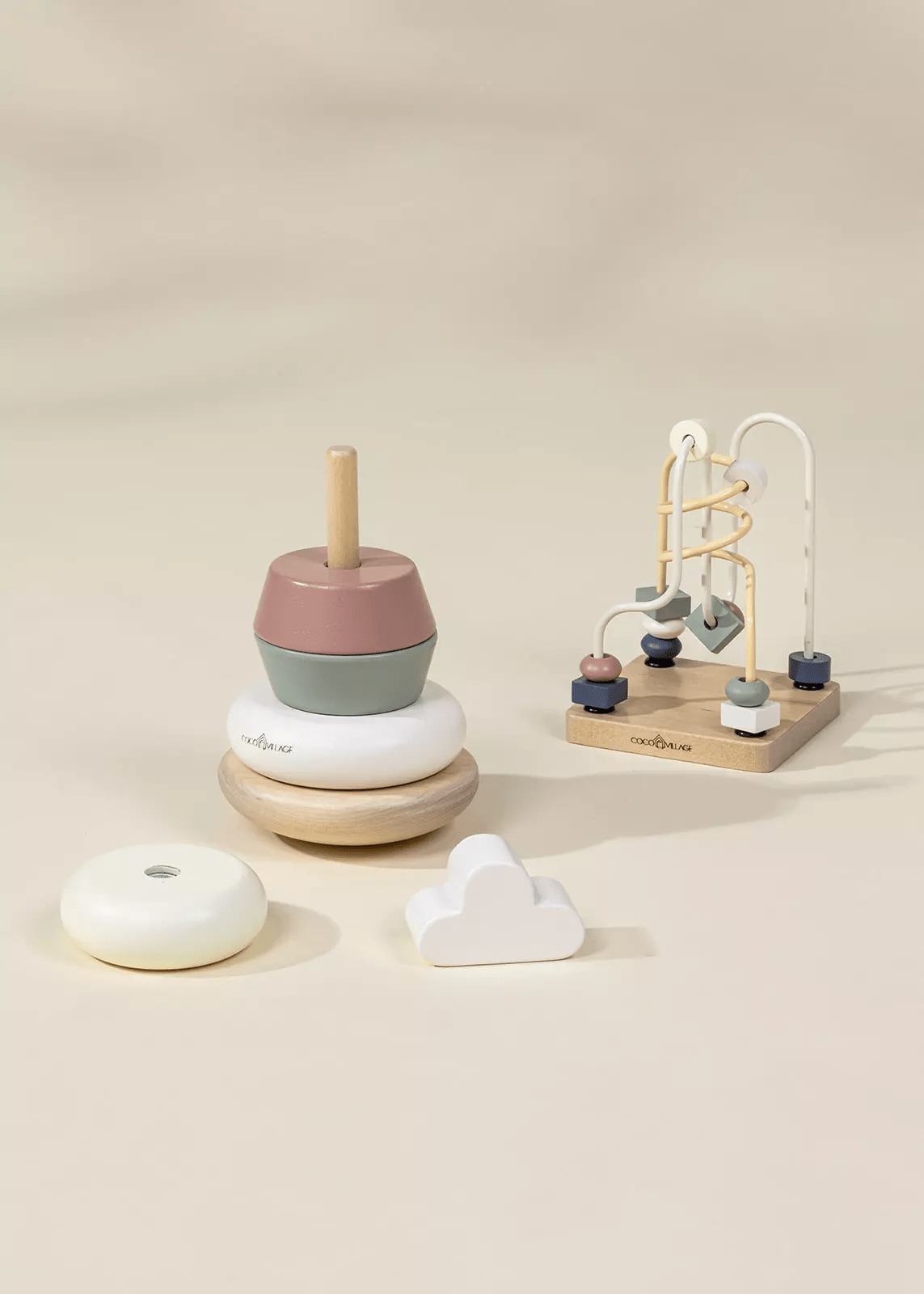 Coco Village Wooden Baby Toy Gifting Set Stacking Rings & Bead Maze