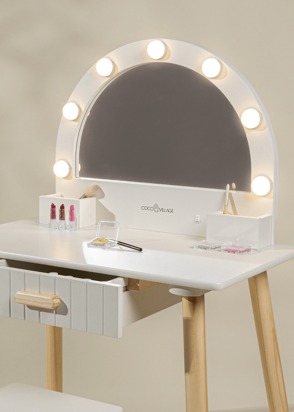 Coco Village Wooden Play Vanity with Lighted Mirror & Stool